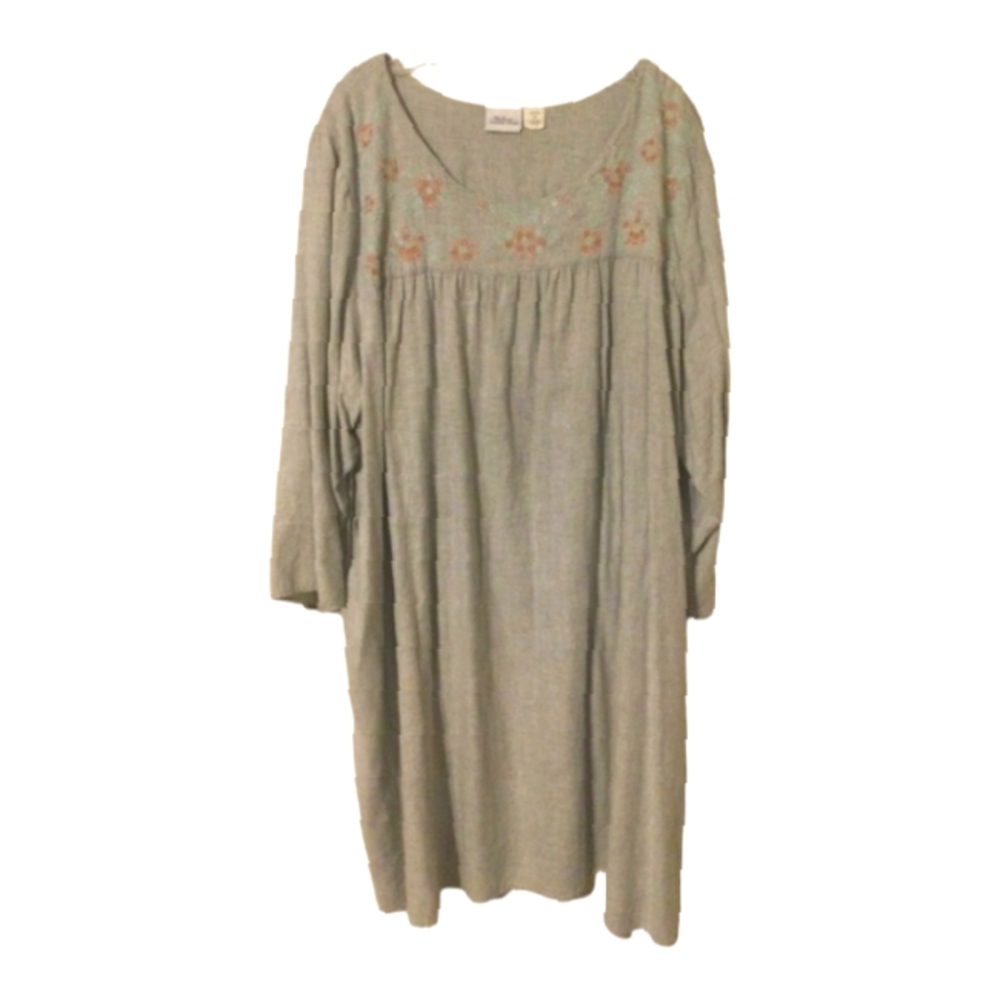 Vintage Gray Duster Dress Embroidered 3X